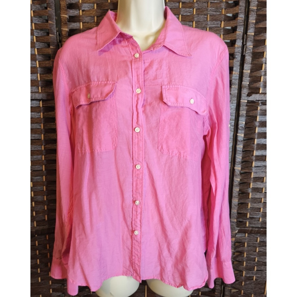 Lauren Ralph Lauren Pink Cotton Silk Blend Button Down Blouse Women's XL